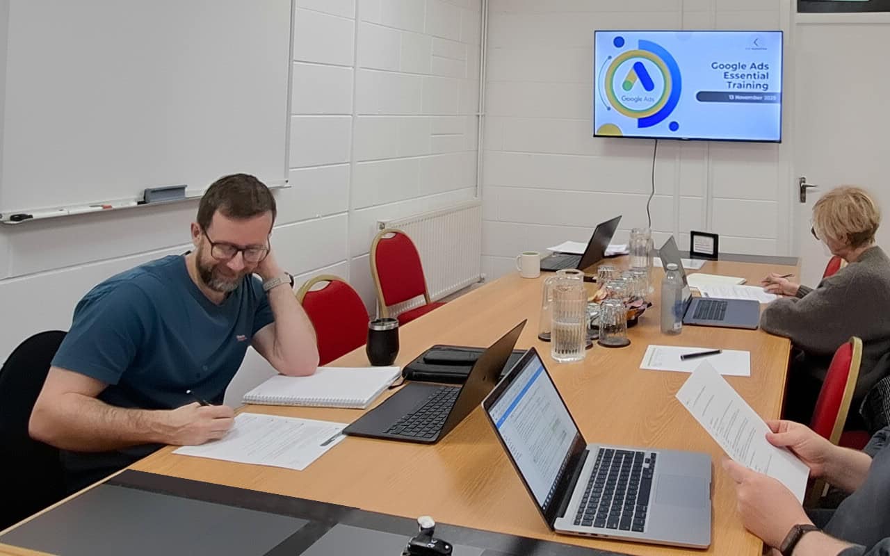 Small group working through an exercise during our Google Ads training workshop.